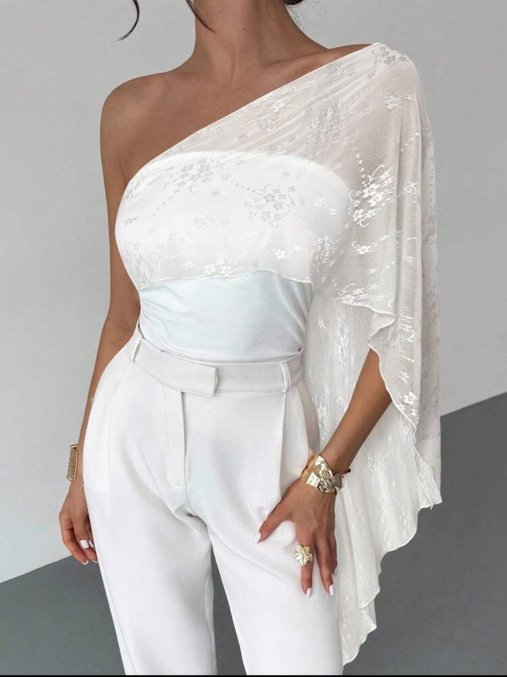 One-Shoulder Asymmetrical Lace Draped Top NEW 🏷️